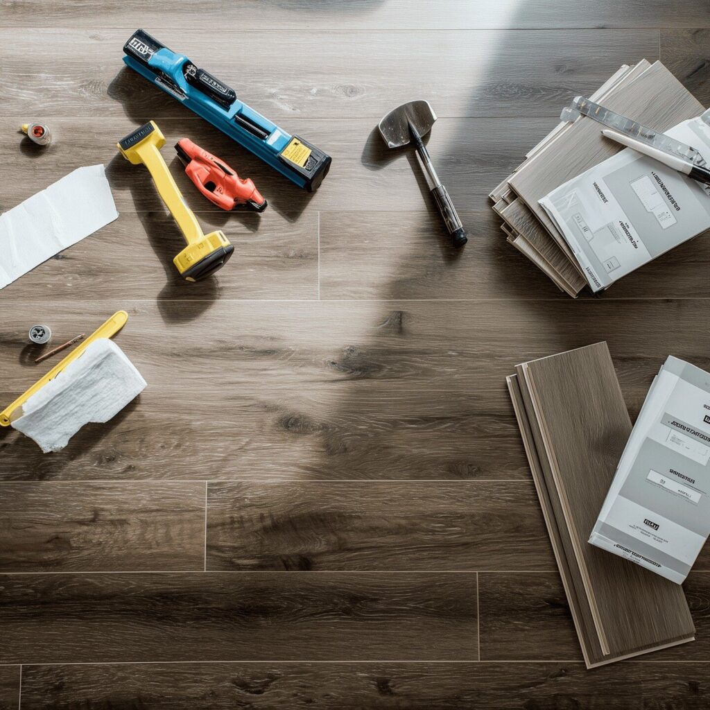 Building tools and flooring samples
