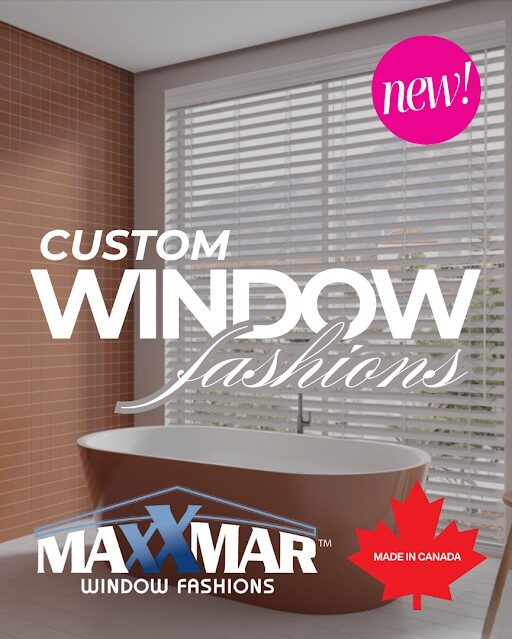 Custom Maxxmar window fashions featuring white window blinds in a bedroom setting.
